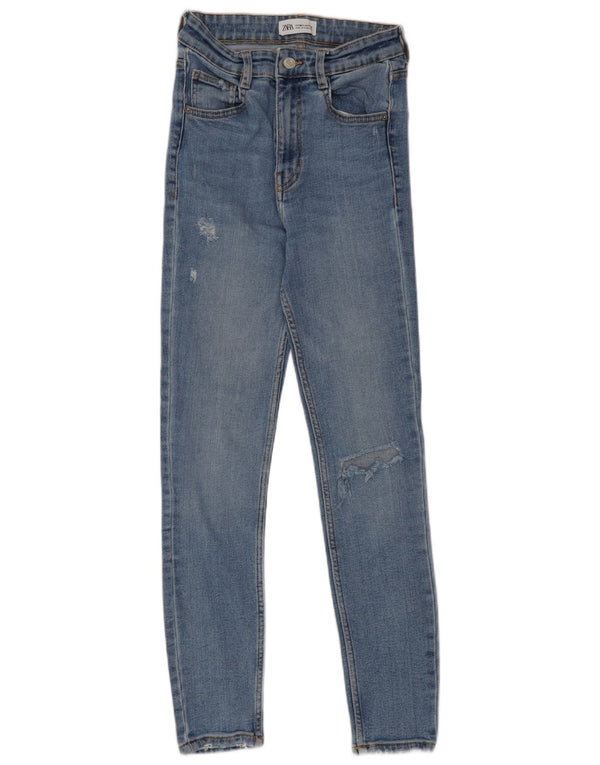 Zara Vaqueros pitillo desgastados para mujer EU 36 XS W26 L26 Azul
