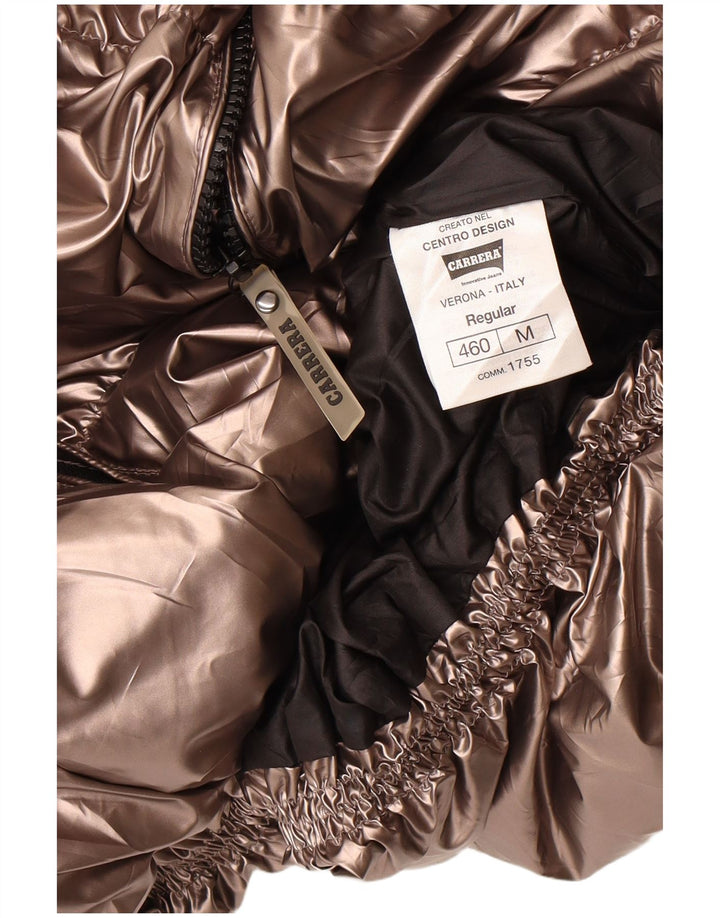 Carrera Chaqueta Acolchada Corta con Capucha para Mujer UK 14 Poliéster Dorado Mediano