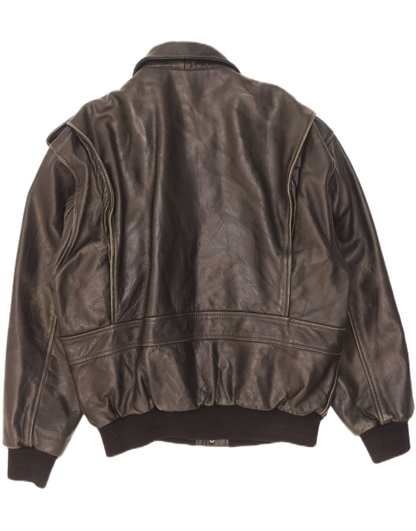 Vintage hombres chaqueta de cuero militar Reino Unido 42 XL negro
