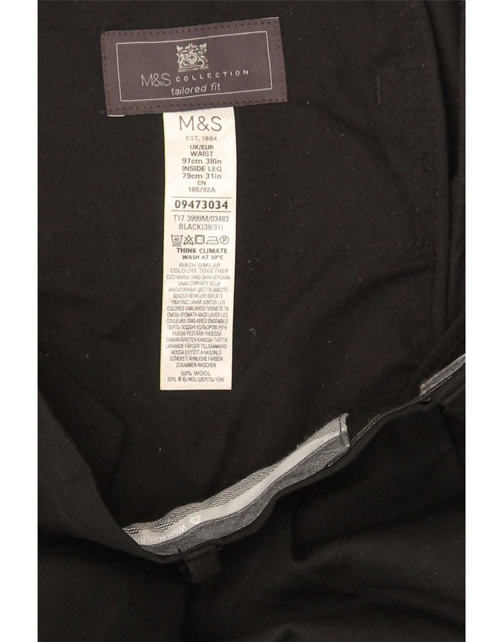 Marks & Spencer Pantalón de traje con pinzas y corte entallado para hombre W38 L31 Lana negra