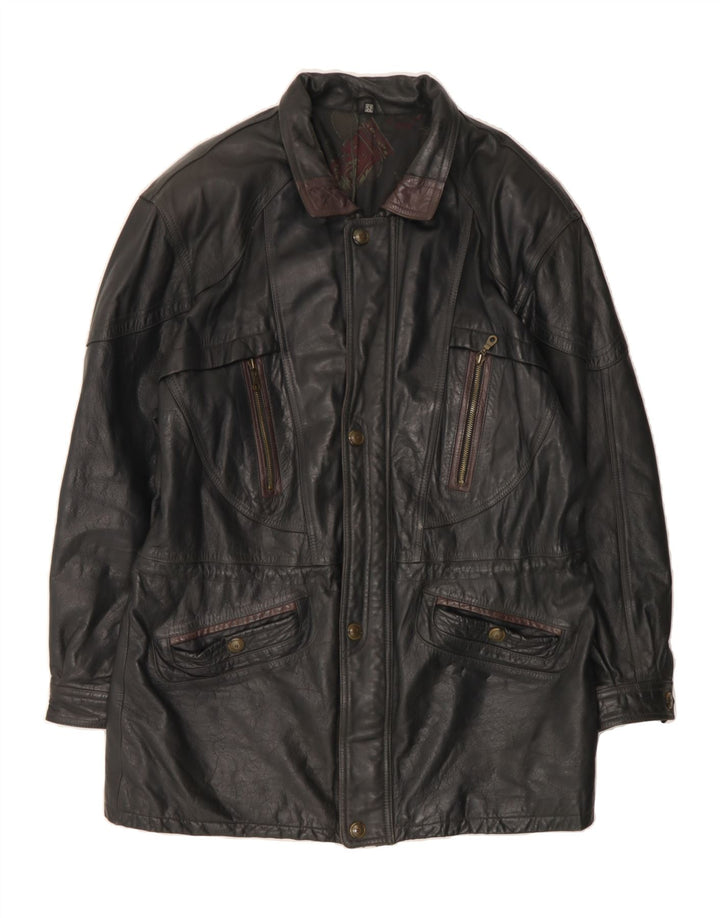 MARCEL CLAIR Mens Leather Coat IT 52 XL Black Leather Vintage Marcel Clair and Second-Hand Marcel Clair from Messina Hembry 