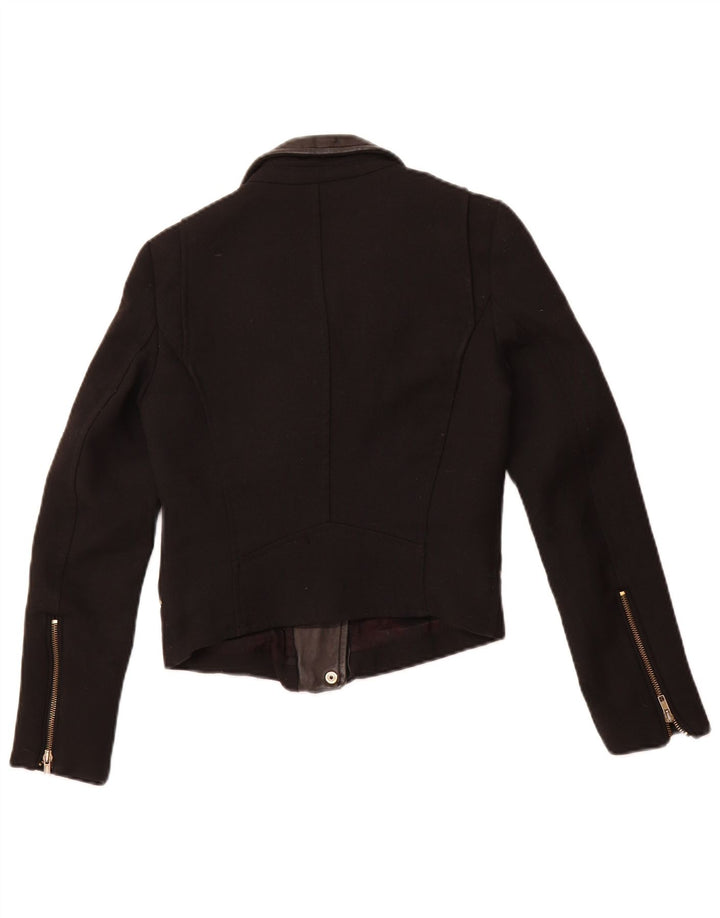 ZARA Womens Crop Biker Jacket UK 6 XS Black Polyester