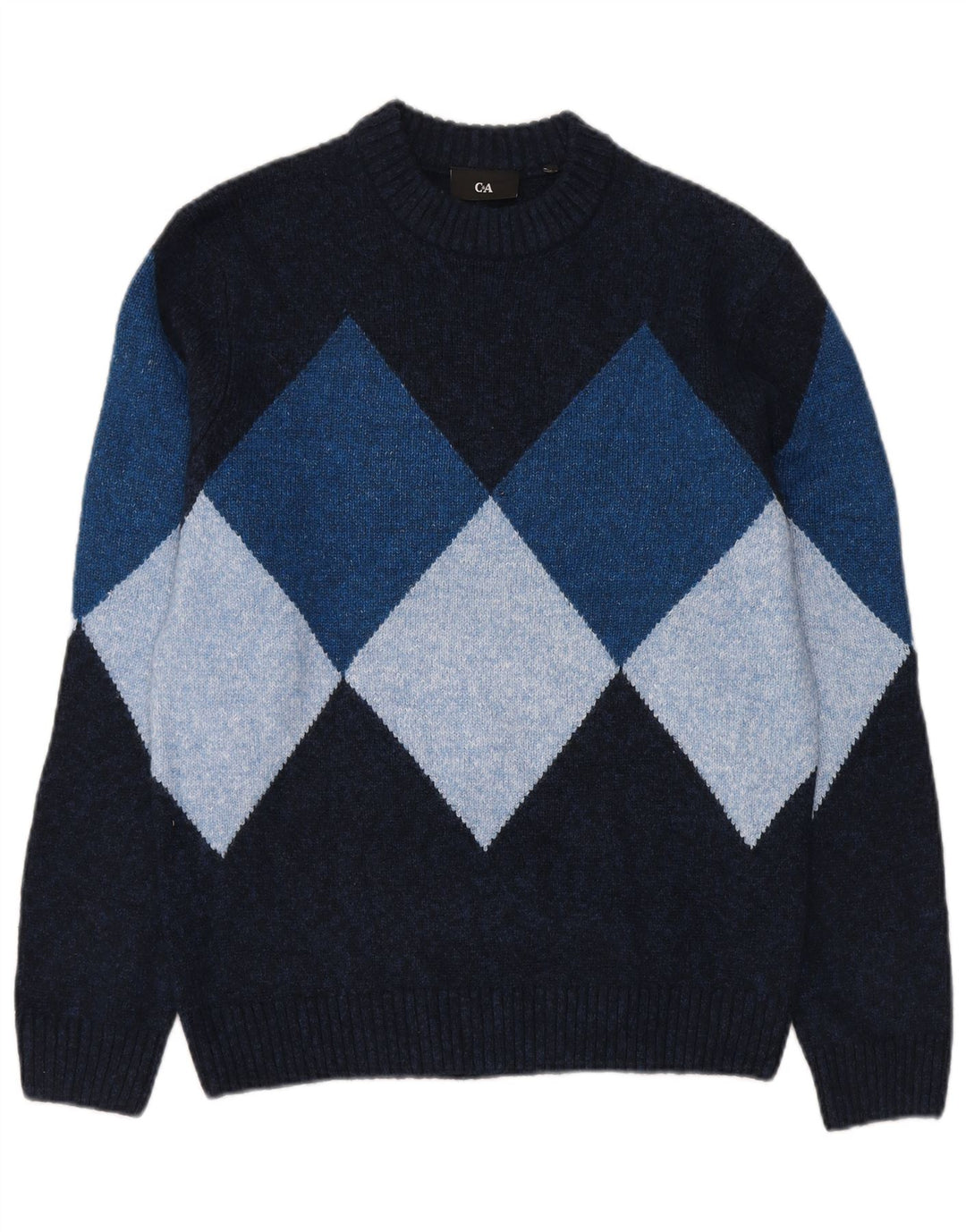 C & A - Jersey de cuello redondo para hombre, talla pequeña, azul marino, rombos/diamante
