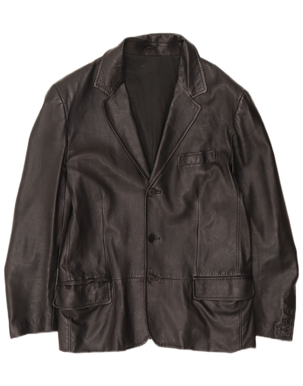 Vintage hombres 3 botones cuero Blazer chaqueta IT 50 cuero negro grande