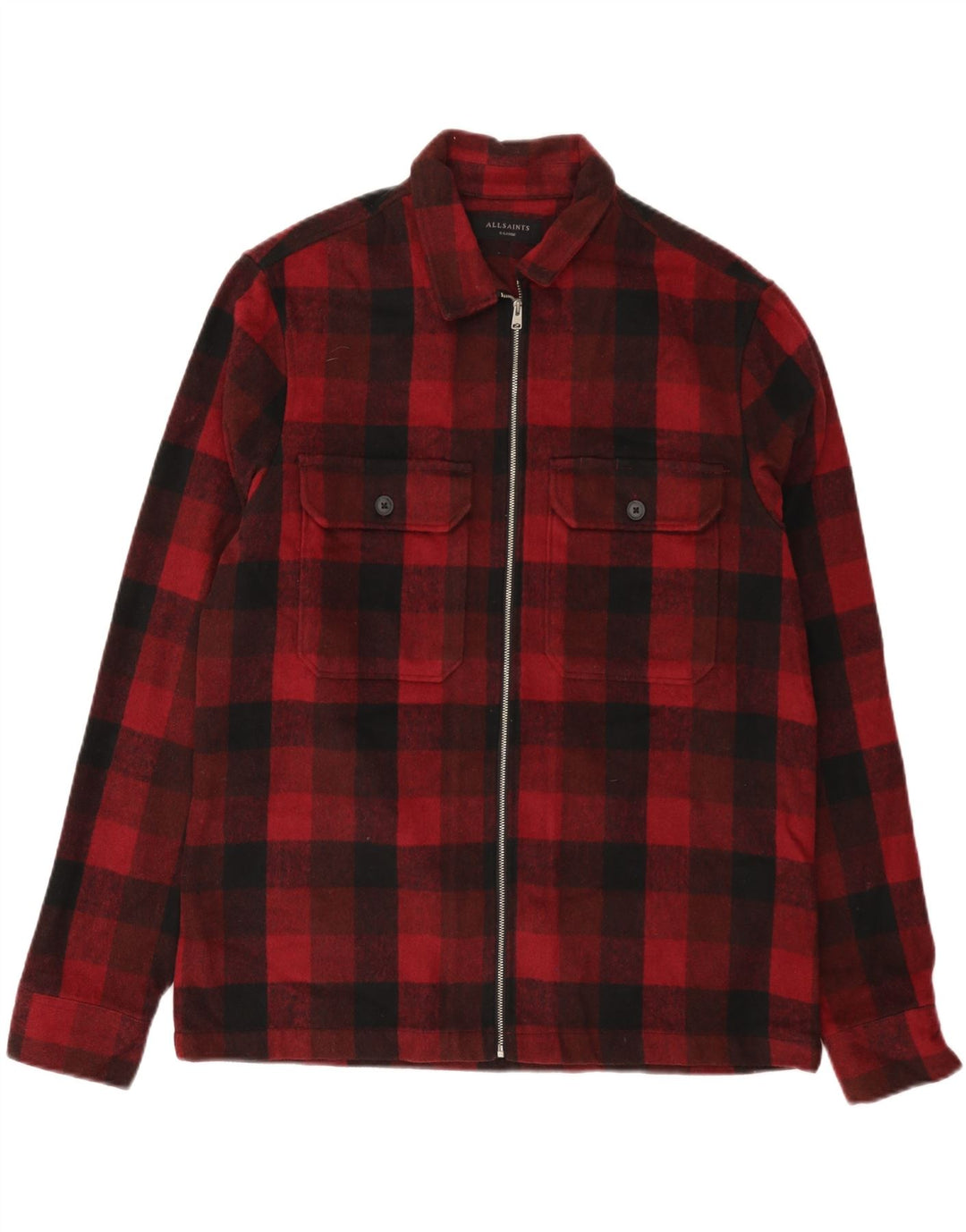 ALL SAINTS Camisa de franela para hombre XL Poliéster a cuadros rojo