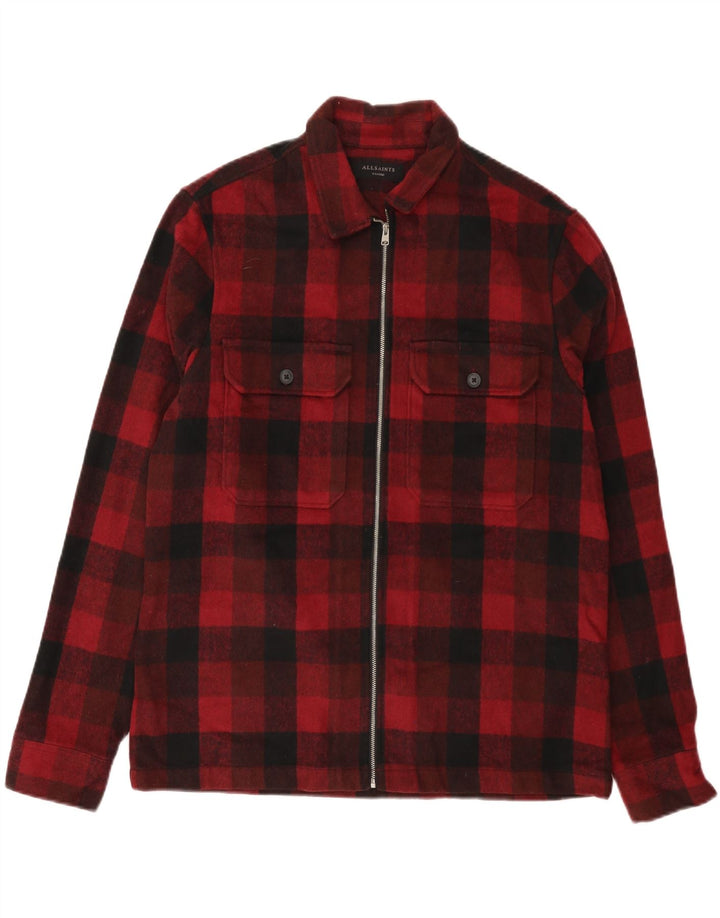 ALL SAINTS Camisa de franela para hombre XL Poliéster a cuadros rojo