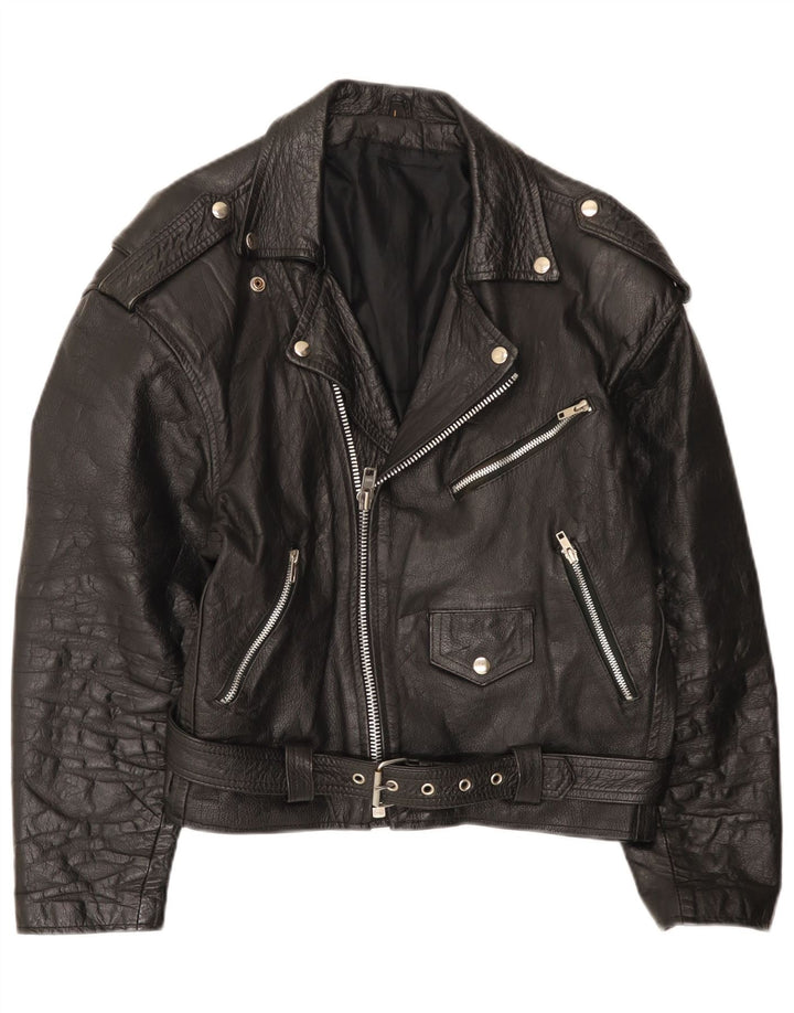 Vintage hombres cuero biker chaqueta Reino Unido 40 cuero negro grande