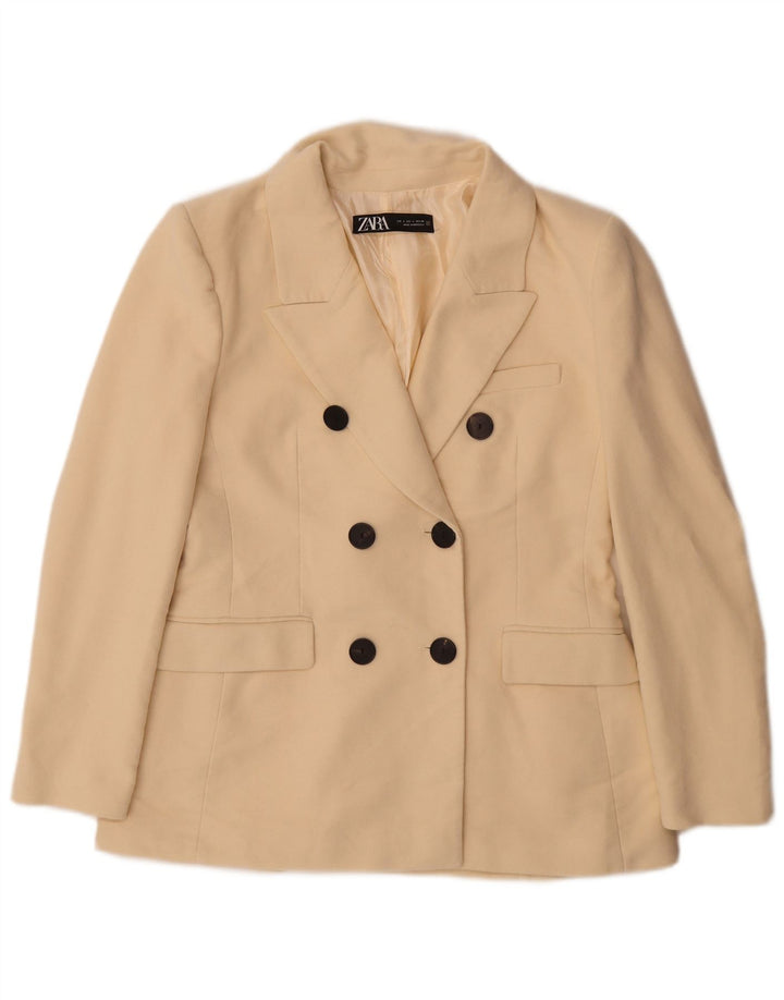 Zara Chaqueta Blazer De Doble Botonadura para Mujer Reino Unido 46 Grande Algodón Blanco Roto