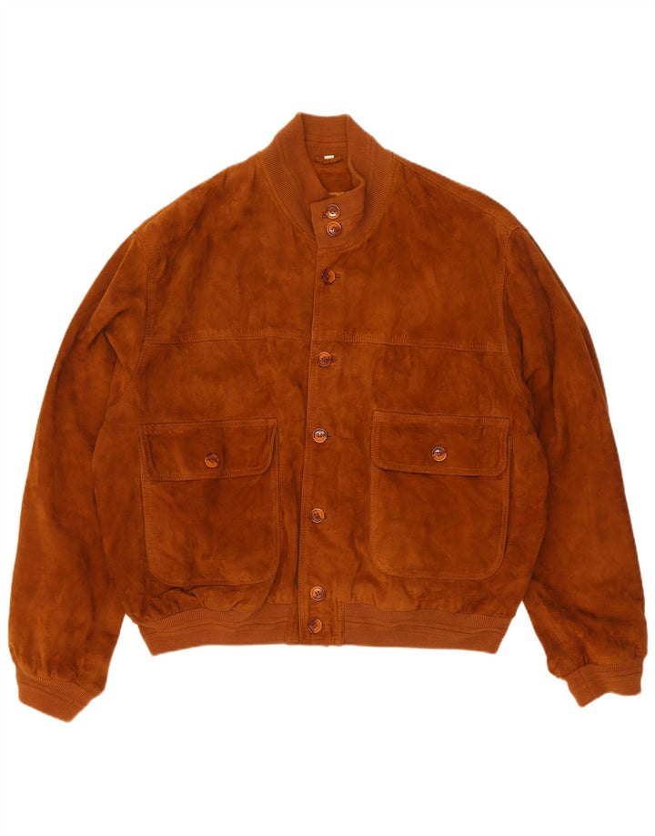 Chaqueta bomber de ante vintage para hombre IT 50 Grande Marrón de cuero