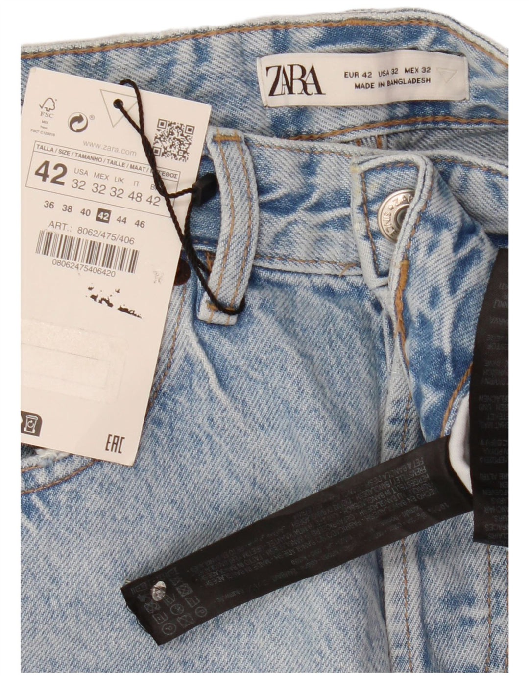 Zara Mens Slim Cropped Jeans EU 42 Large W32 L27 Algodón Azul