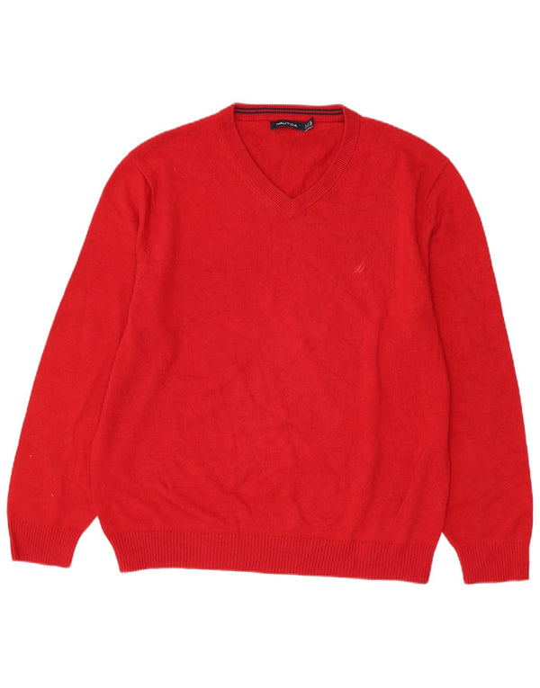 Nautica Jersey con Cuello en V para Hombre XL Algodón Rojo
