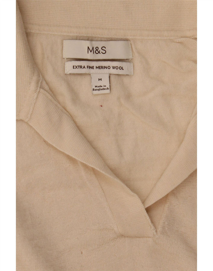Marks & Spencer Jersey tipo polo para mujer, talla 40, lana beige mediana