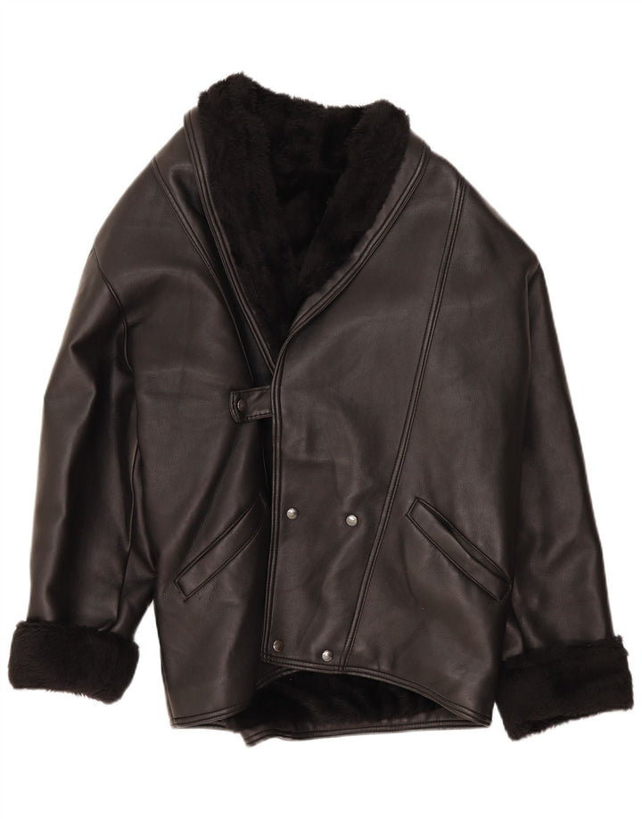 Vintage hombres shearling chaqueta IT 38 medio negro shearling