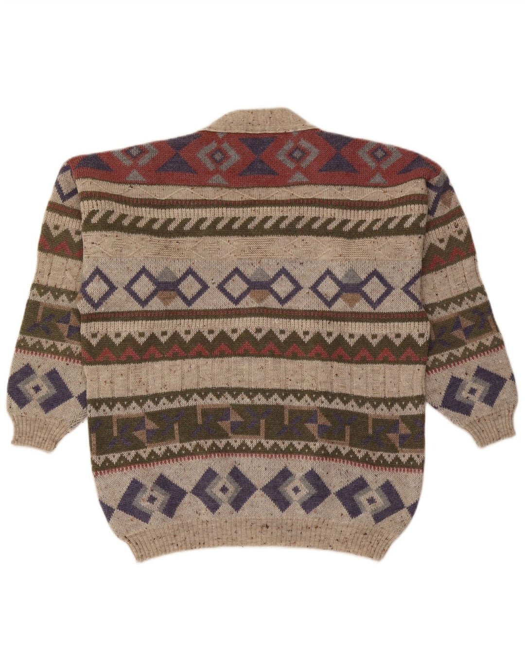 Vintage hombres Cardigan suéter grande multicolor lana geométrica