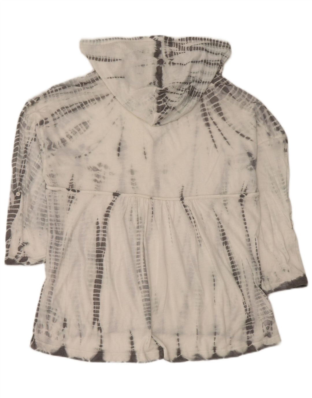 Vintage mujer con capucha top 3/4 manga Reino Unido 14 medio blanco tie tinte poliéster