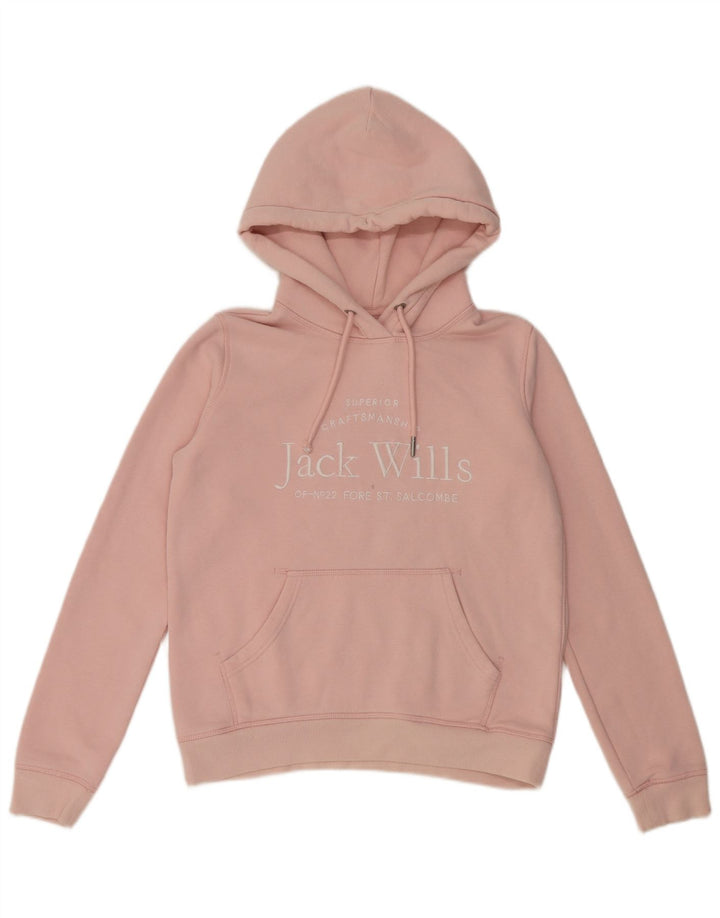 JACK WILLS Jersey con capucha gráfico para mujer UK 8 Small Pink Cotton