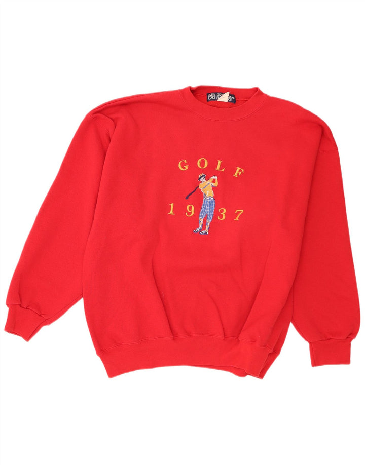 Vintage hombres sudadera gráfica jumper XL algodón rojo