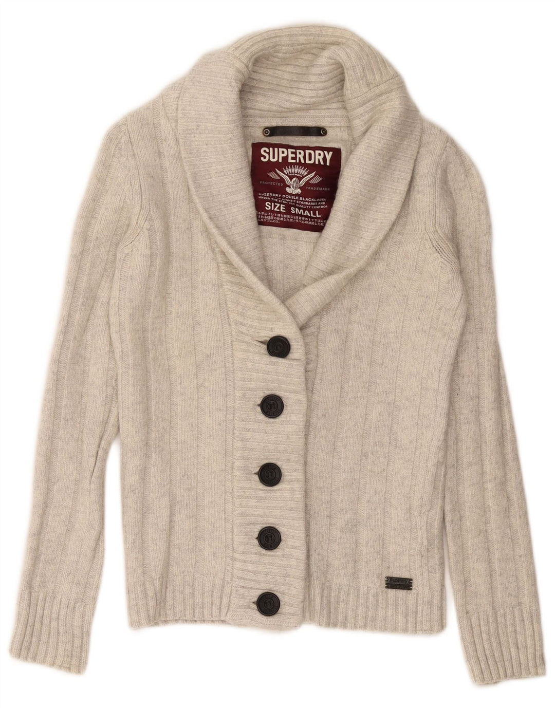 SUPERDRY Suéter tipo cárdigan para mujer UK 10 Small Off White Wool