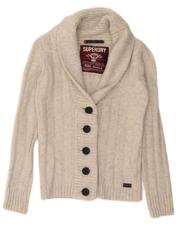 SUPERDRY Suéter tipo cárdigan para mujer UK 10 Small Off White Wool