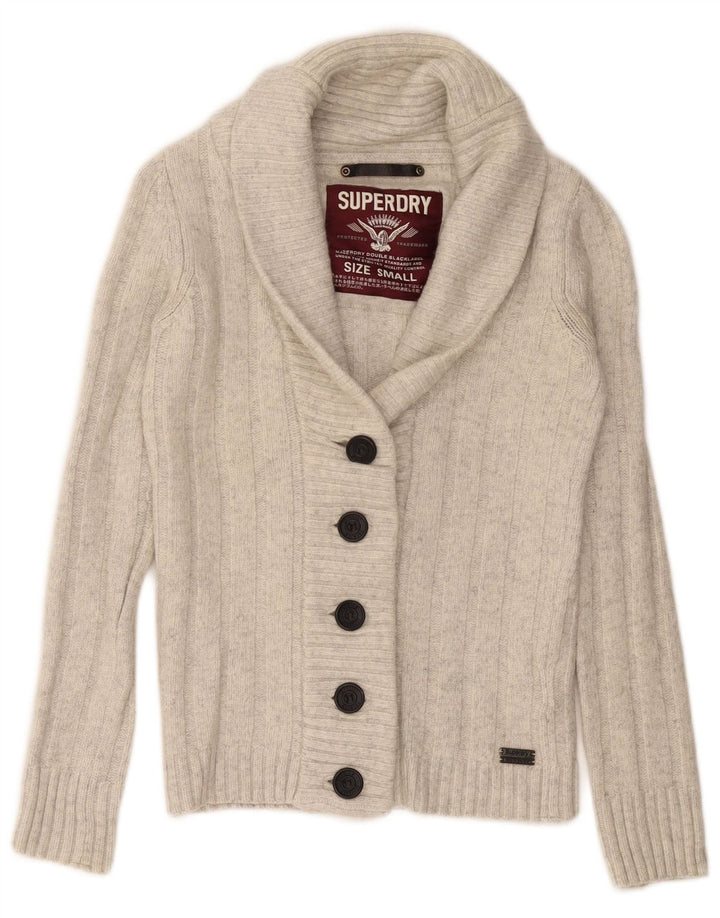 SUPERDRY Suéter tipo cárdigan para mujer UK 10 Small Off White Wool