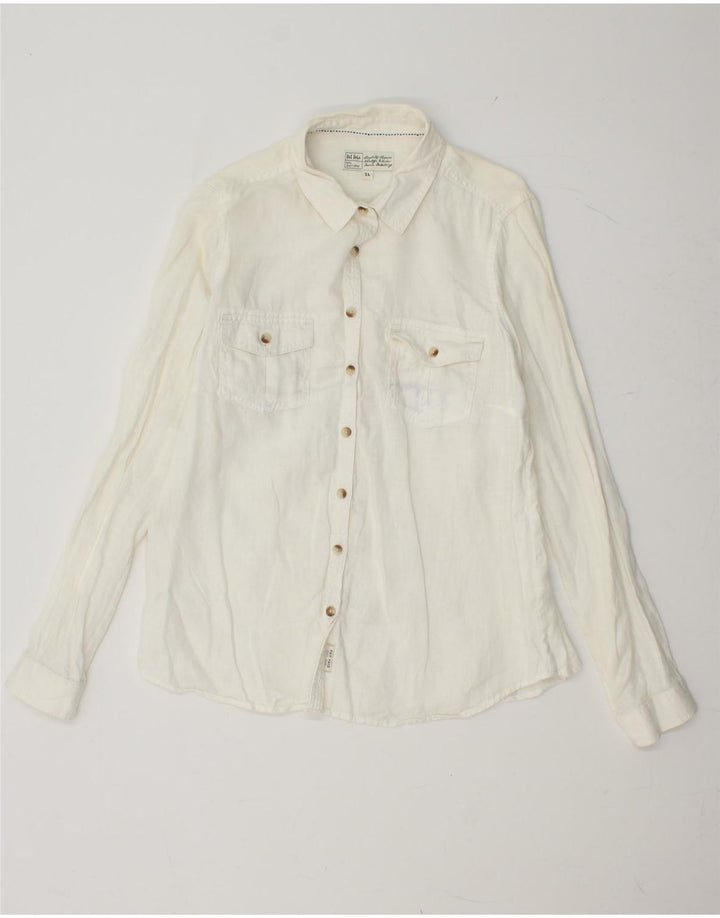 FAT FACE Camisa para Mujer UK 40 Mediana Lino Blanco Roto