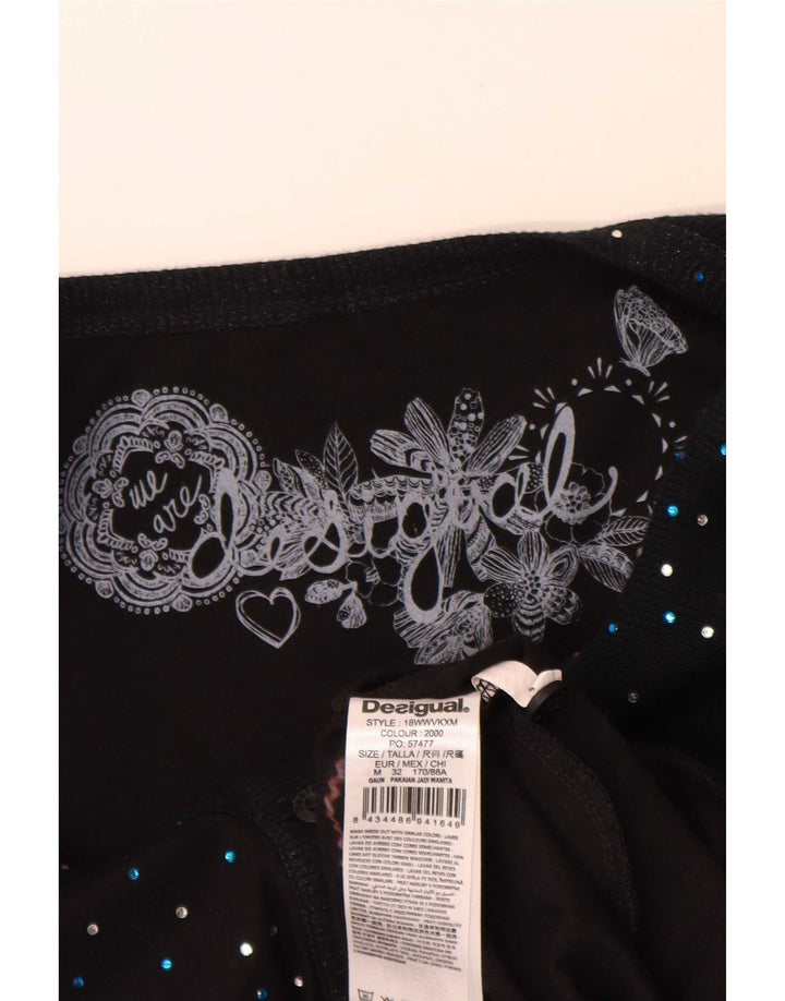 Desigual Vestido Burbuja de Manga Larga para Mujer UK 40 Mediano Negro Geométrico