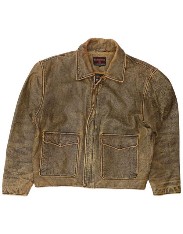 BOMB BOOGIE Chaqueta de cuero para hombre UK 44 2XL Motero de cuero marrón