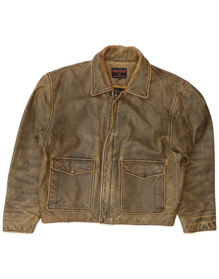 BOMB BOOGIE Chaqueta de cuero para hombre UK 44 2XL Motero de cuero marrón