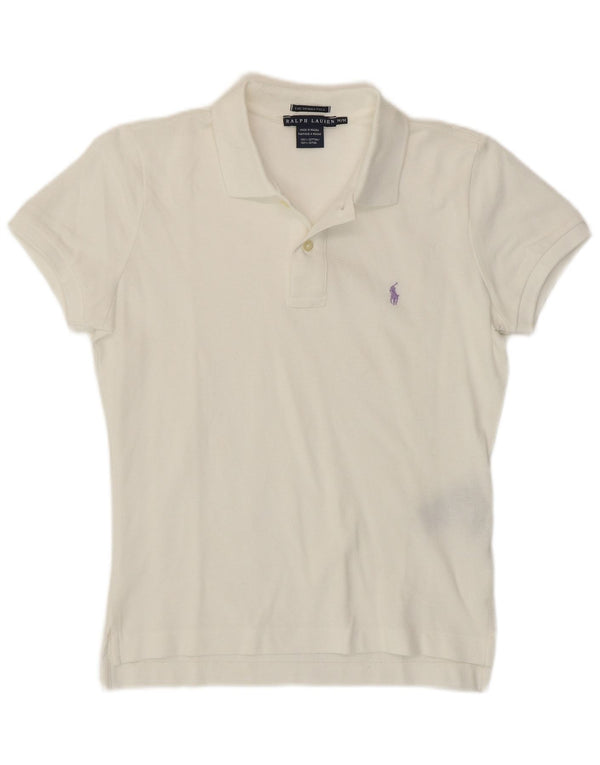 RALPH LAUREN Polo ajustado para mujer Reino Unido 12 Algodón blanco mediano