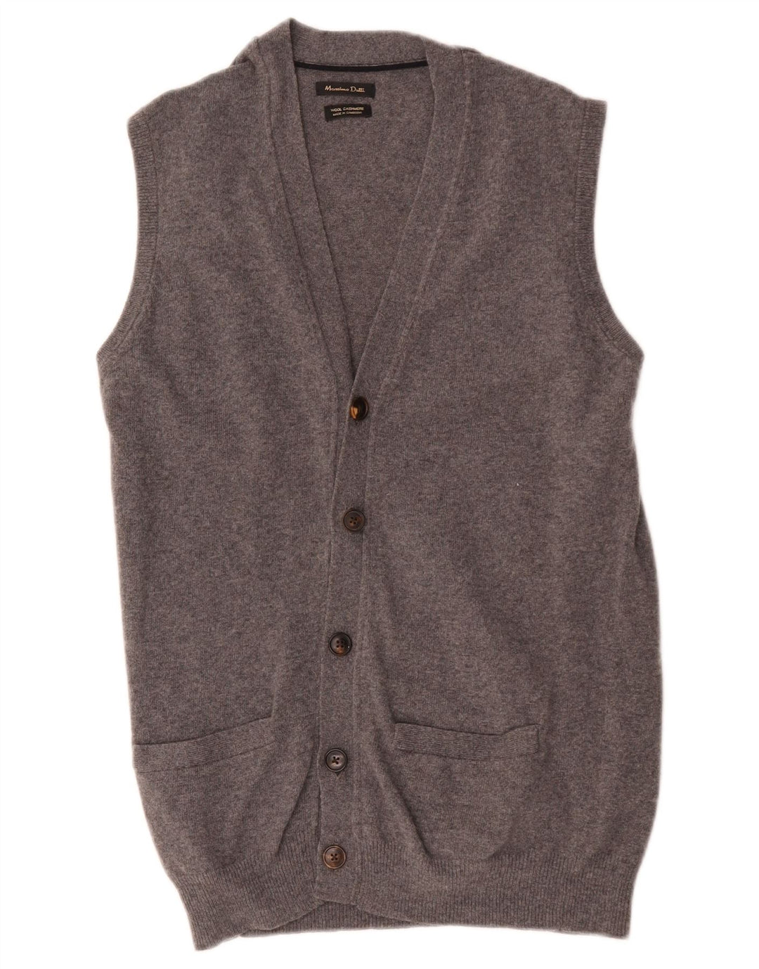 Massimo Dutti Hombre Cárdigan Sin Mangas Lana Gris Medio