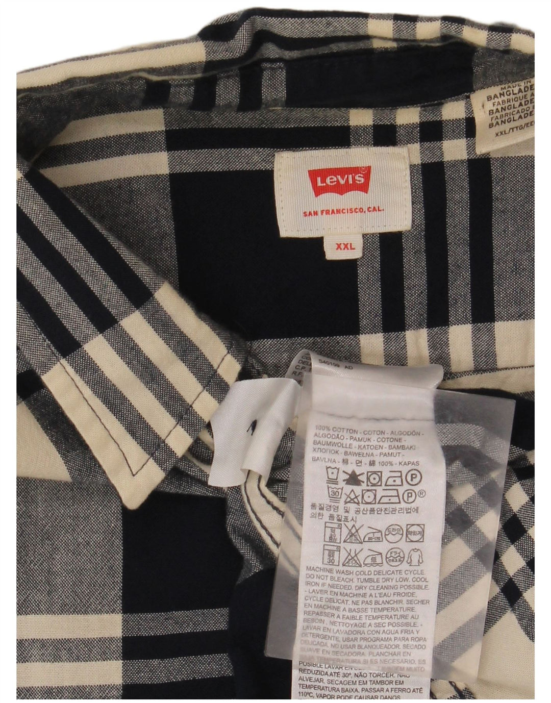 Levi's Camisa de franela para hombre 2XL Algodón a cuadros azul marino