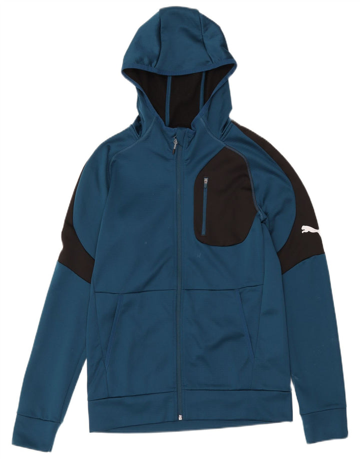 Puma Sudadera con capucha y cremallera para hombre, color azul pequeño, color block