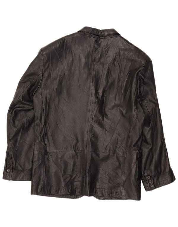 Vintage mujer 3 botones cuero Blazer chaqueta IT 42 medio negro
