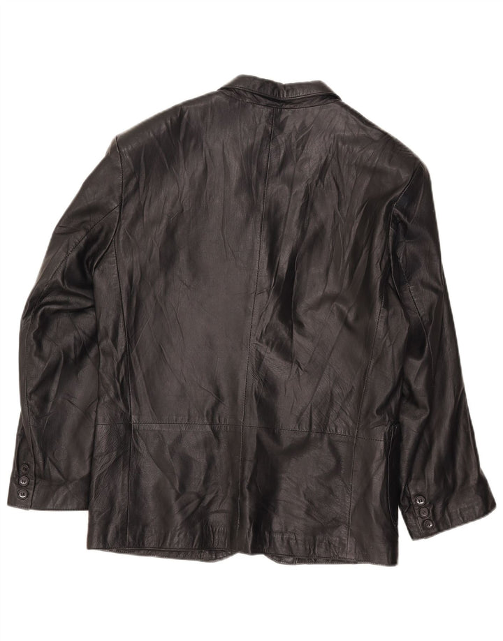 Vintage mujer 3 botones cuero Blazer chaqueta IT 42 medio negro