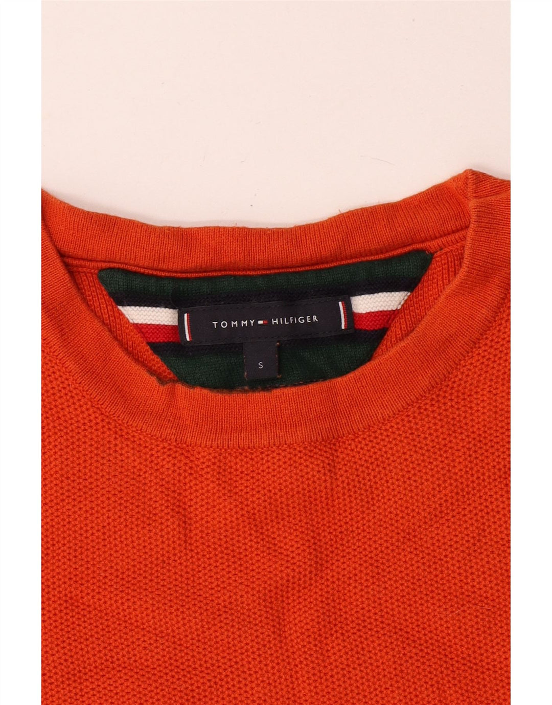 Tommy Hilfiger Jersey con cuello redondo para hombre, talla pequeña, color naranja
