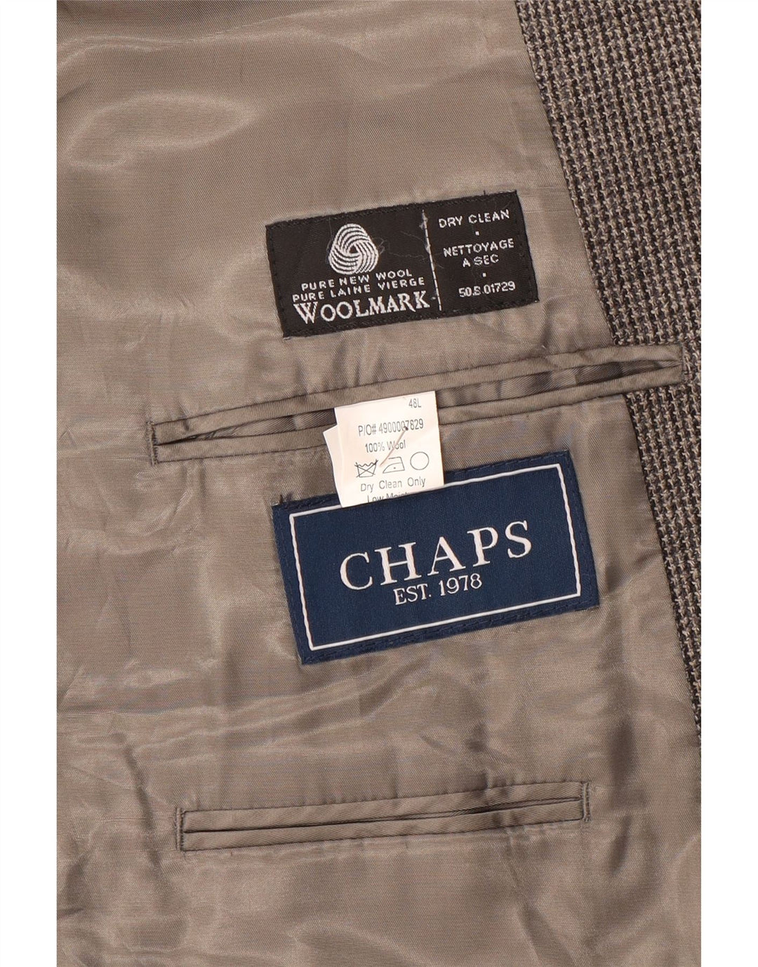 Chaps Chaqueta tipo blazer de 2 botones para hombre, talla 48, 3XL, lana de pata de gallo gris