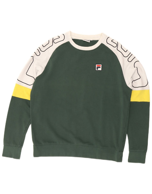 FILA Hombre Sudadera Gráfica Jersey Pequeño Algodón Color Block Verde