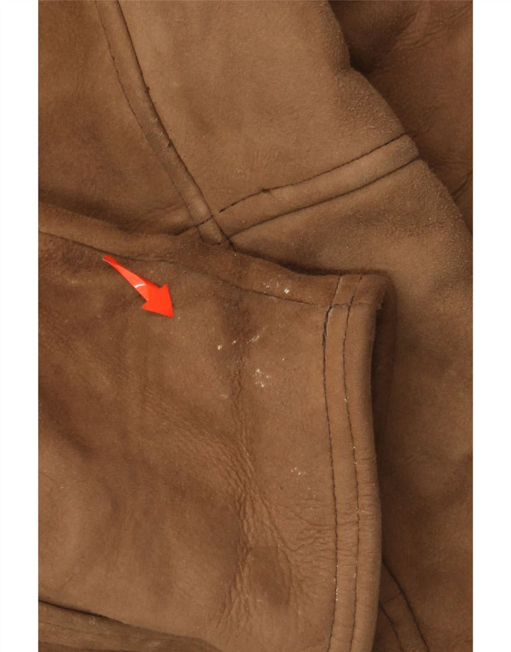 Vintage hombres shearling abrigo de doble pecho IT 52 XL Marrón