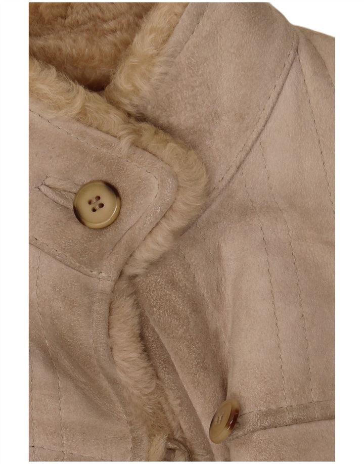 Vintage mujer shearling abrigo IT 46 cuero beige grande