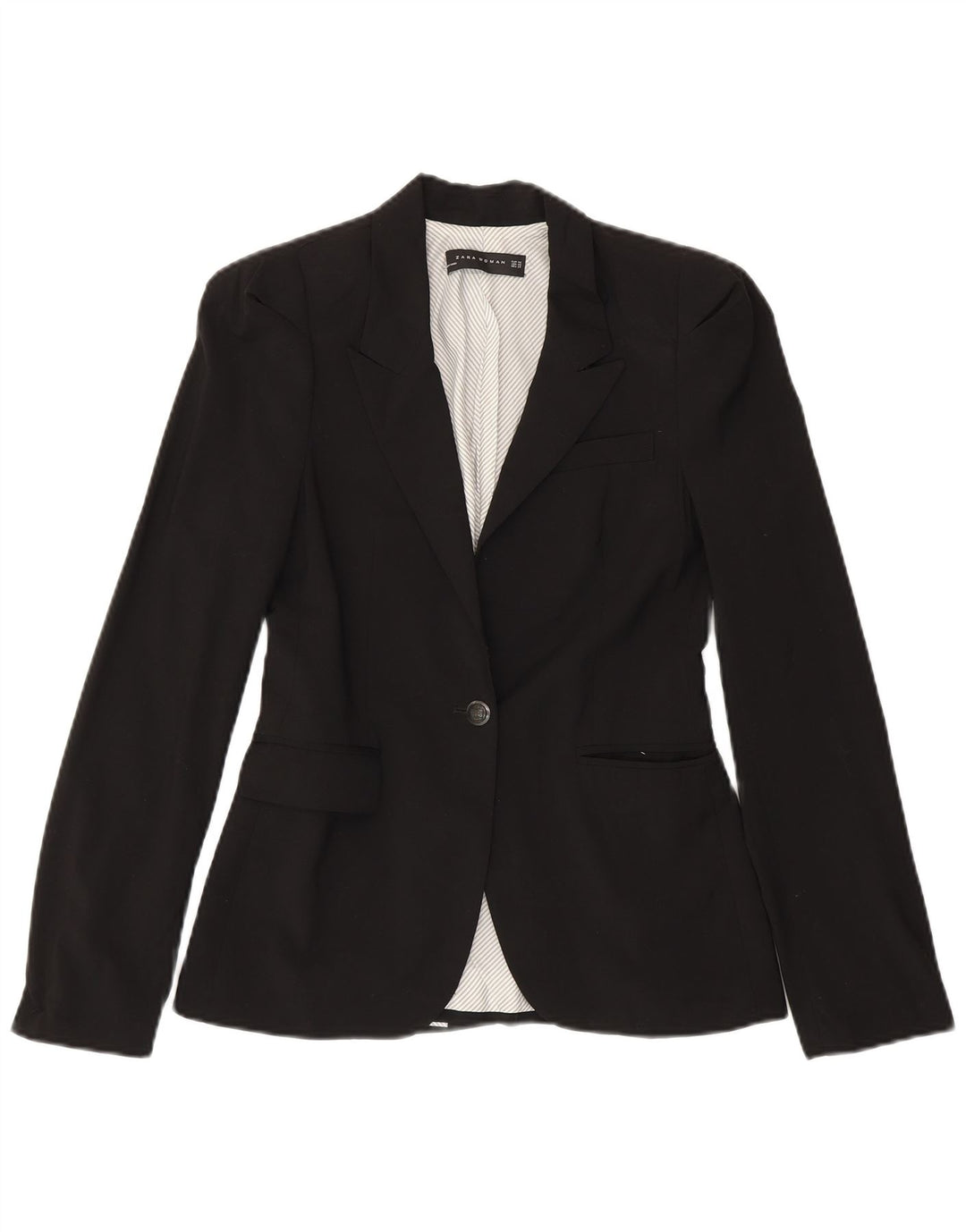 Zara Mujer Chaqueta Blazer De 1 Botón UK 6 XS Poliéster Negro