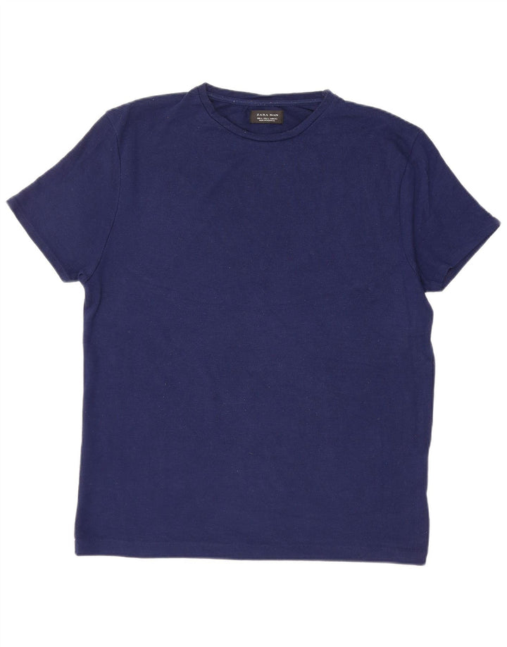 ZARA Hombre Camiseta Top Large Azul Marino Poliéster