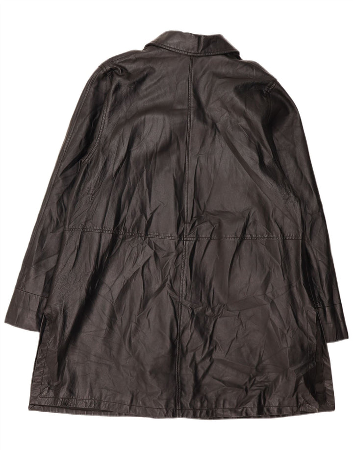 VINTAGE Abrigo de cuero de gran tamaño para mujer EU 46 XL Cuero negro