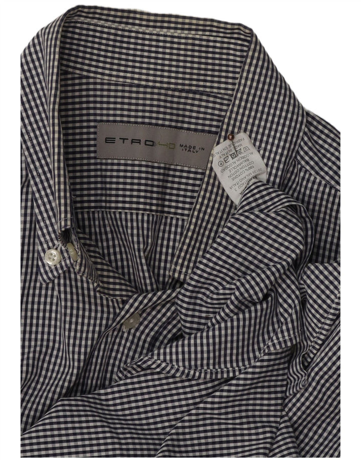 Camisa ETRO Hombre Medium Azul Marino Vichy Algodón