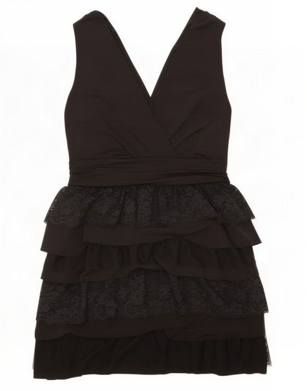 Zara Mujer Vestido Peplum Sin Mangas UK 40 XL Poliéster Floral Negro