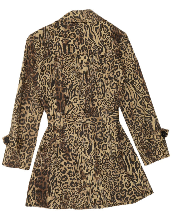 Vintage mujer gabardina Reino Unido 12 medio beige animal impresión algodón
