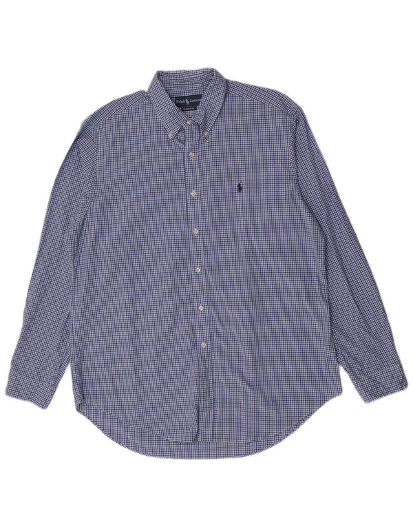 Ralph Lauren Camisa de corte clásico para hombre XL Algodón a cuadros azul
