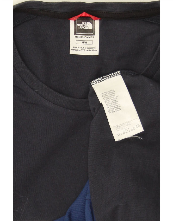 THE NORTH FACE Mens Graphic T-Shirt Top Medium Navy Blue Colourblock