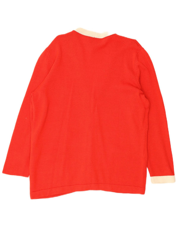 Luisa Spagnoli Suéter Cárdigan para Mujer UK 46 Grande Lana Color Block Rojo