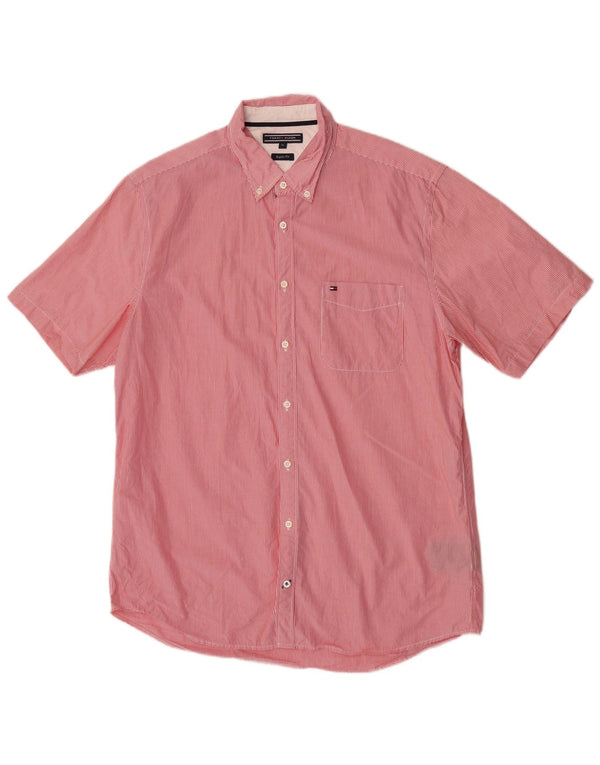 Camisa Tommy Hilfiger Hombre Manga Corta Regular Fit XL Algodón Rayas Rojas