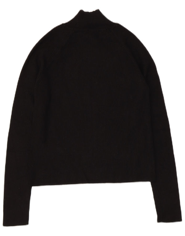 Zara Mujer Crop Button Neck Jumper Sweater UK 44 Large Viscosa Negra